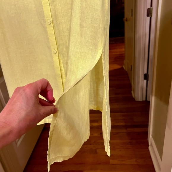 NWOT Eileen Fisher Button Front Irish Linen Midi Shirt Dress Yellow Size MEDIUM - Picture 2 of 3
